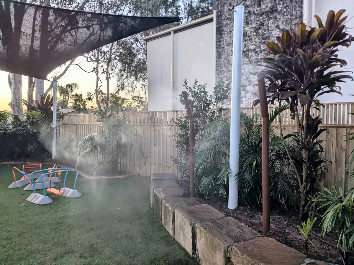 Misting system running over a tropical garden bed